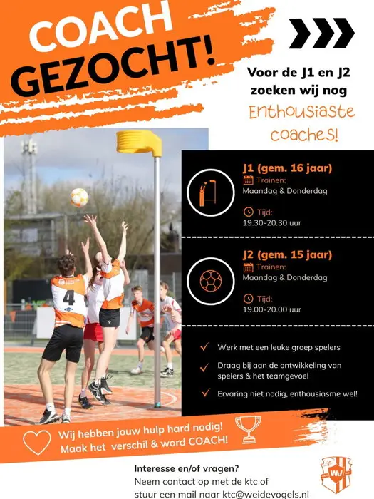Voor onze J1 en J2 zijn we nog op zoek naar enthousiaste coaches! 🙌
Iets voor jou?🧡